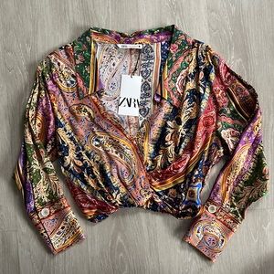 NWT Zara Print Silk Crop Top